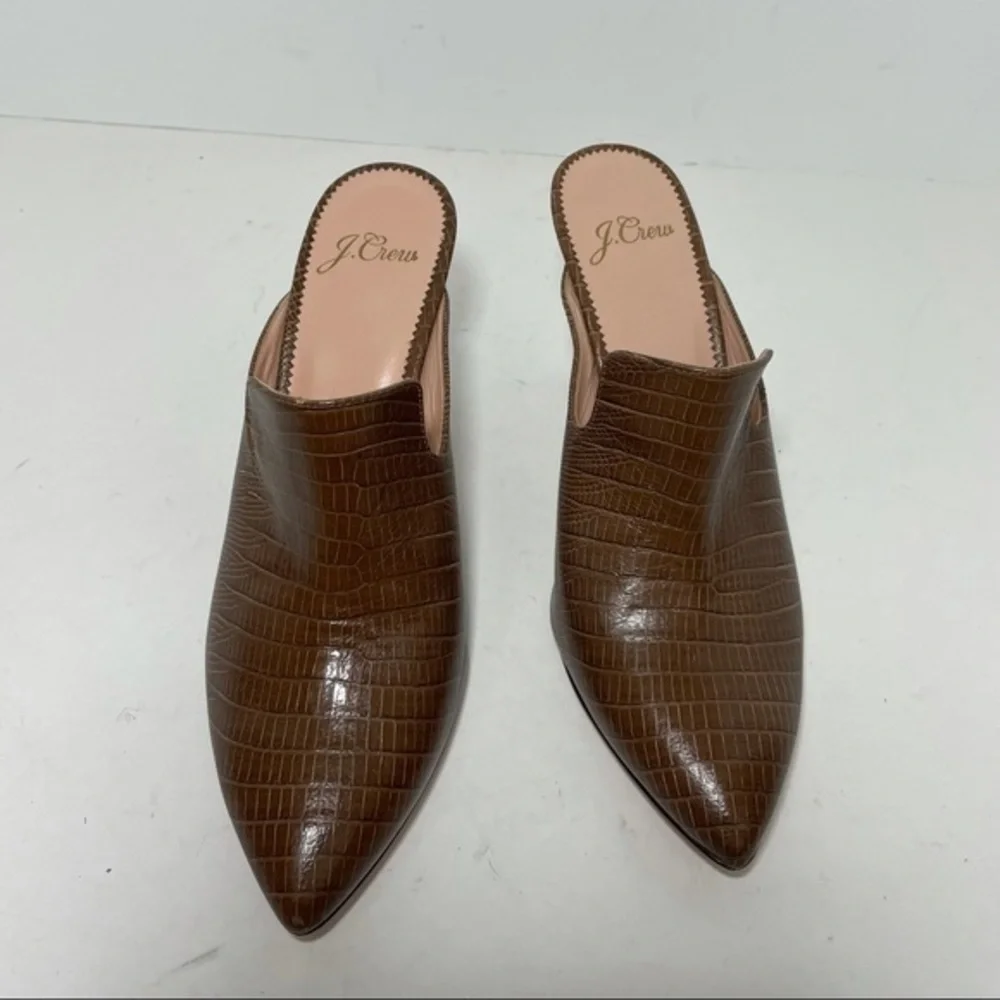 NWOB J. Crew Lissa mule  high heels brown leather embossed lizard size 7 - Picture 2 of 7